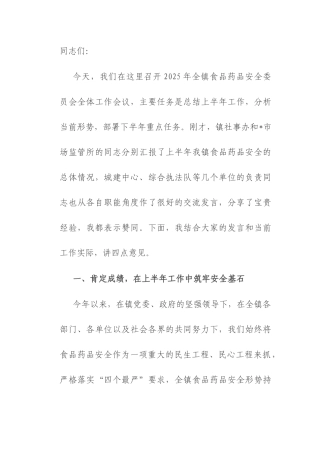 在2025年镇食品药品安全委员会全体工作会议上的讲话.docx