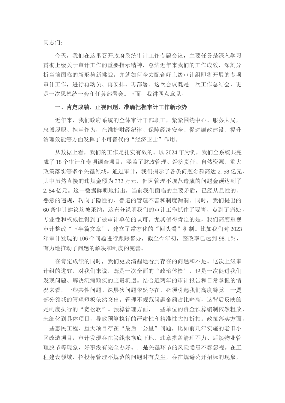 在2025年政府系统审计工作会议上的讲话.docx_第1页