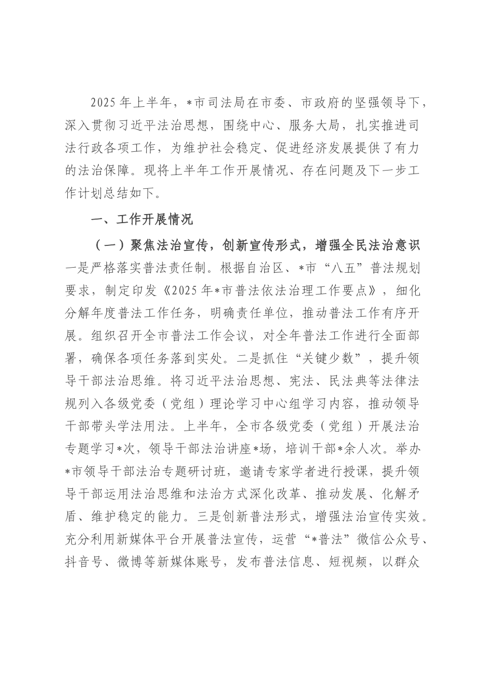 某市司法局2025年上半年工作总结.docx_第1页