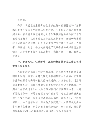 在2025年全县重点蚊媒传染病防控和“清积水灭蚊虫”爱国卫生运动工作推进会上的讲话.docx