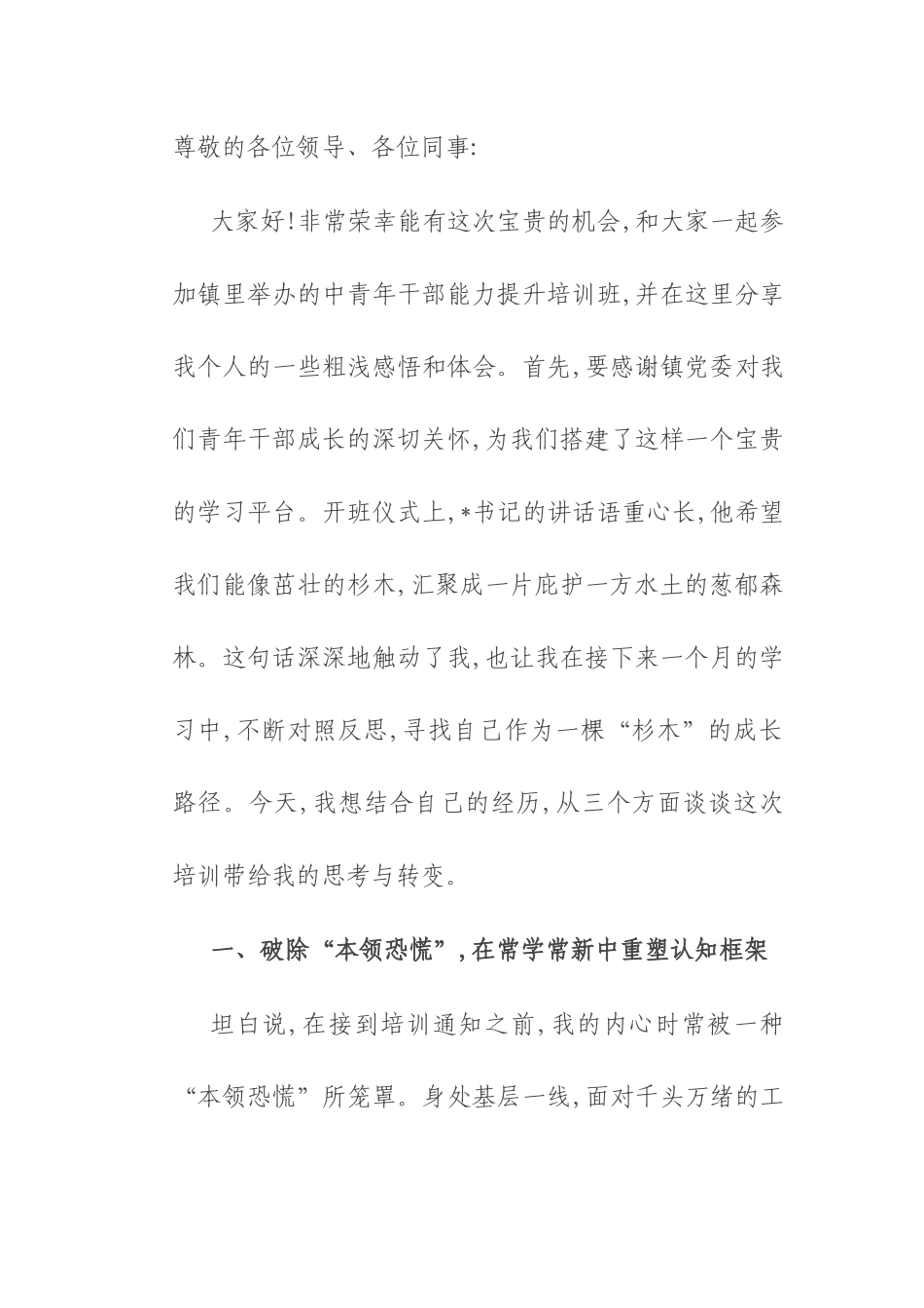 参加2025年镇中青年干部能力提升培训班的心得体会.docx_第1页