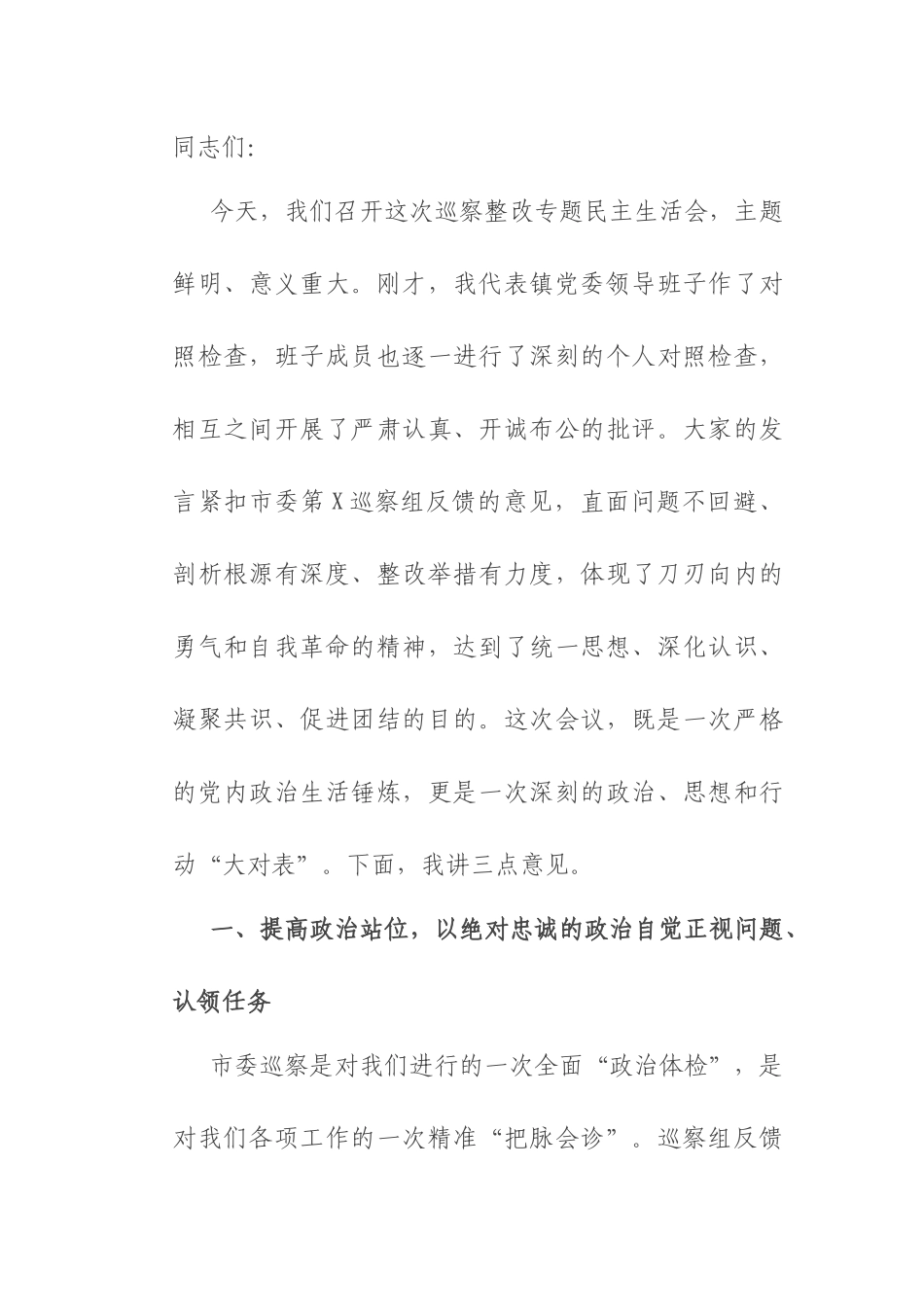 在2025年巡察整改专题民主生活会上的总结讲话.docx_第1页