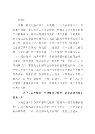 在全县审计系统学习贯彻中央经济工作会议精神专题交流会上的发言.docx