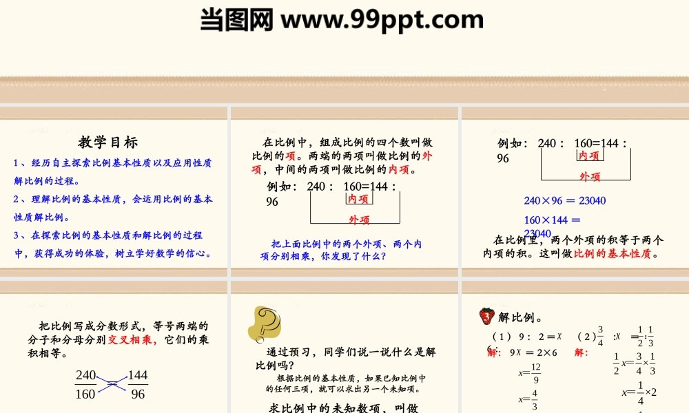 冀教版数学六上课件比例的基本性质PPT模板.pptx