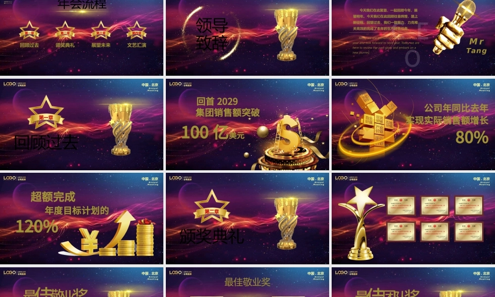 金色时尚线条炫酷科技感年终总结年会ppt.pptx