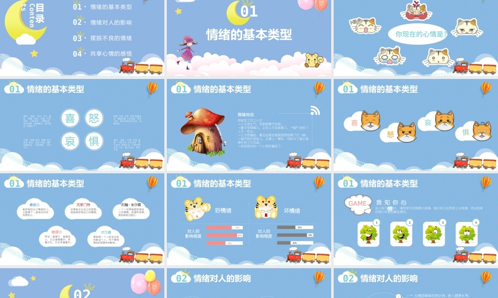 蓝绿色可爱卡通儿童小清新我的情绪我做主主题班会活动PPT模板.pptx