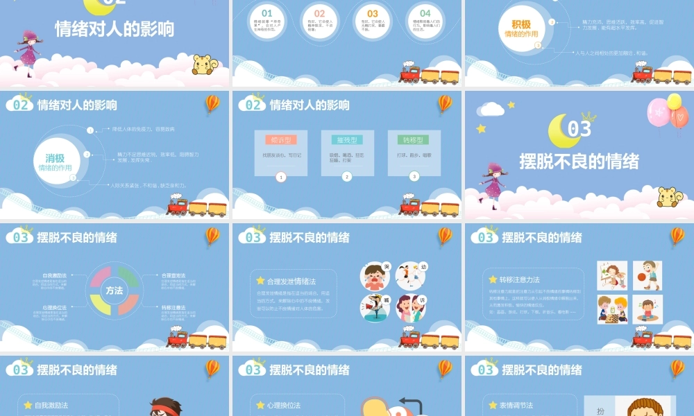 蓝绿色可爱卡通儿童小清新我的情绪我做主主题班会活动PPT模板.pptx