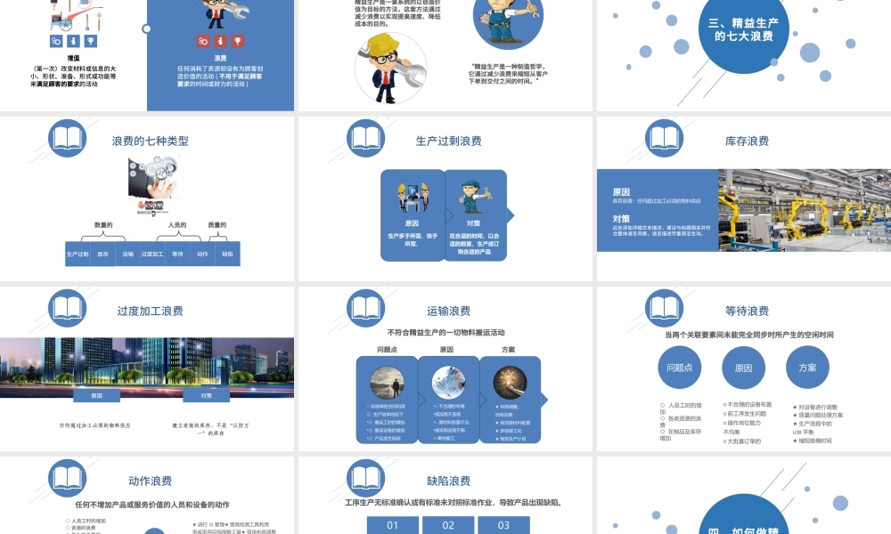 蓝色服务简约扁平化信息图表精益生产管理PPT模板.pptx