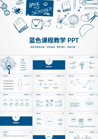 蓝色简洁教师说课教学课件动态总结PPT.pptx