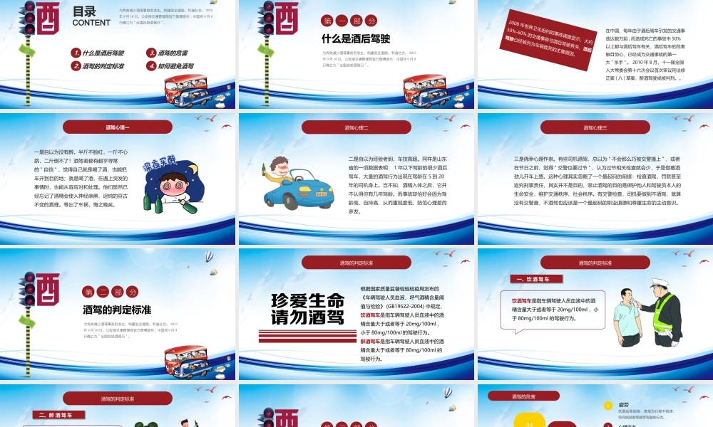 蓝色卡通插画拒绝酒驾交通安全在心中ppt.pptx