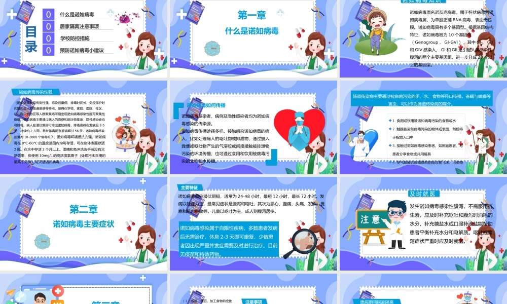 蓝色卡通插画如何预防诺如病毒班会ppt.pptx