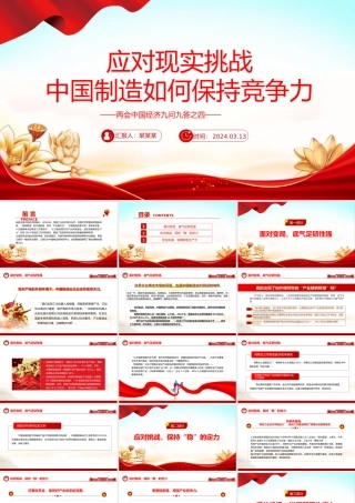 两会中国经济问答之四PPT红色精美应对现实挑战中国制造如何保持竞争力课件.pptx