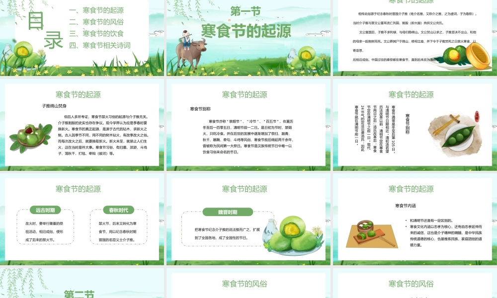 绿色卡通手绘中国传统节日文化介绍寒食节.pptx