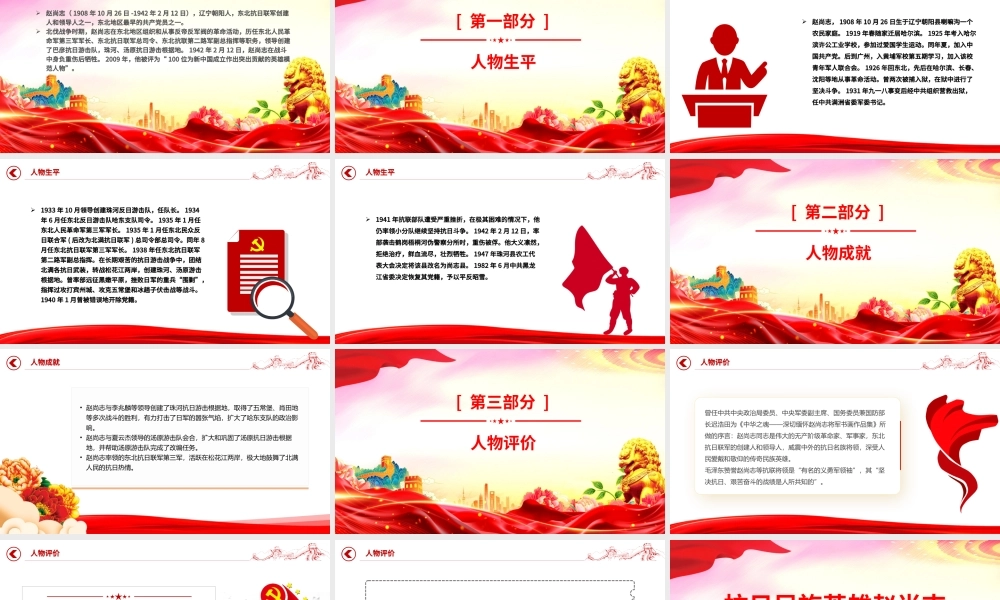 铭记抗日英雄传承精神火炬PPT抗日民族英雄赵尚志主题课件.pptx