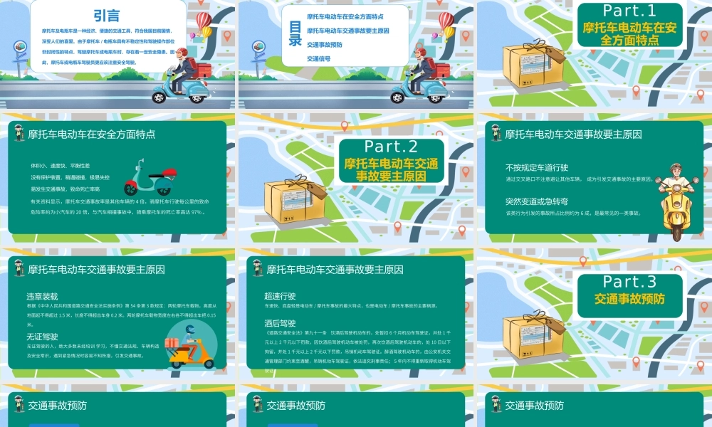 摩托车电动车交通安全PPT矢量卡通佩戴头盔守法规知礼让文明出行安全教育培训课件.pptx