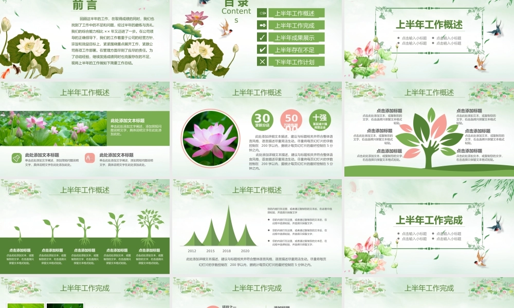 清新荷花中国风年中总结PPT模板.pptx