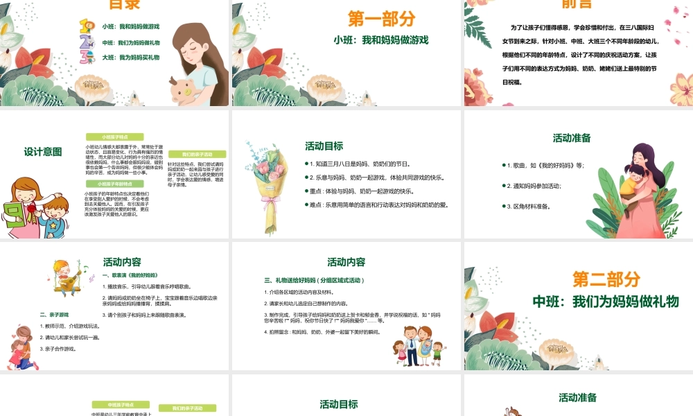 庆祝女神节感恩母亲幼儿园妇女节活动方案PPT模板.pptx