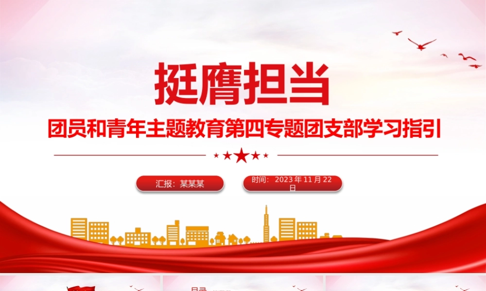 挺膺担当PPT红色简洁团员和青年主题教育第四专题团支部学习指引团课.pptx