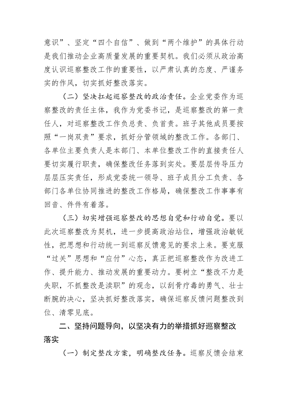 国有企业党委书记在巡察工作反馈会上的表态发言.docx_第2页