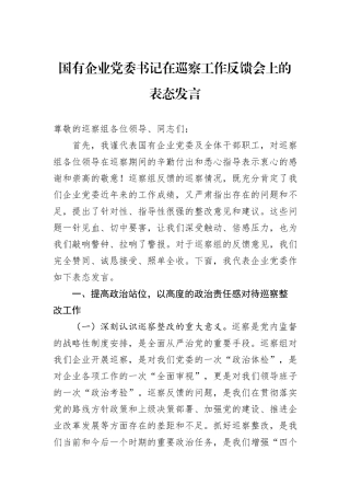 国有企业党委书记在巡察工作反馈会上的表态发言.docx