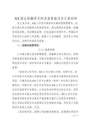 XX国企投融资及财务监管座谈会汇报材料（2500字）.docx
