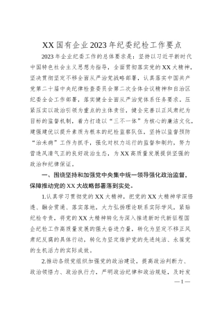 XX国有企业20XX年纪委纪检工作要点.docx