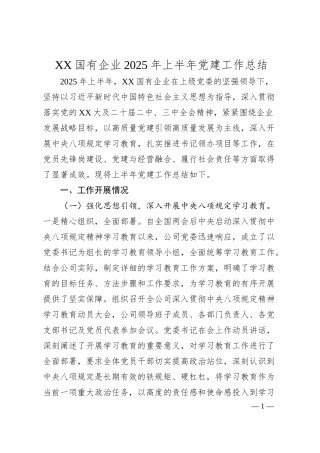 XX国有企业2025年上半年党建工作总结20250606.docx