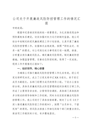 公司关于开展廉政风险防控管理工作的情况汇报.docx