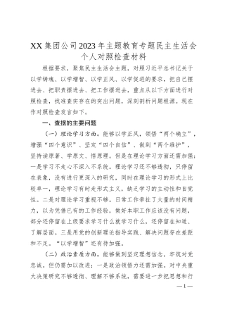 XX集团公司20XX年主题教育专题民主生活会个人对照检查材料.docx