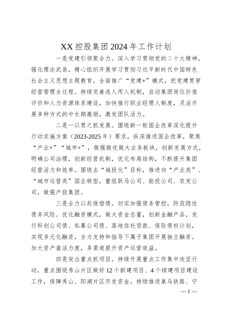 XX控股集团2024年工作计划.docx_第1页