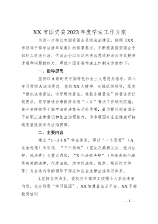XX市国资委20XX年度学法工作方案.docx