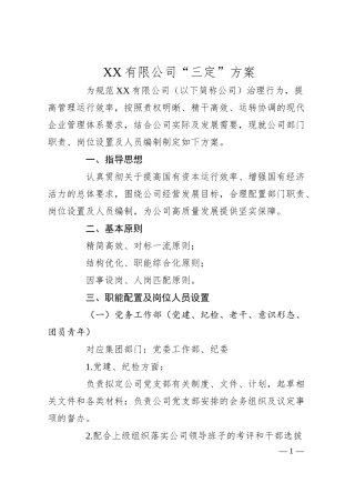 XX有限公司“三定”方案.docx