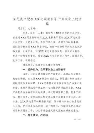 X纪委书记在XX公司新任职干部大会上的讲话.docx