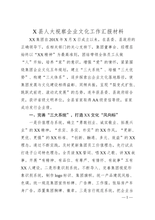 X县人大视察企业文化工作汇报材料.docx