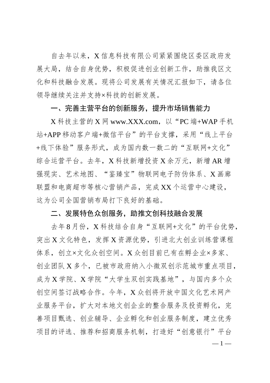 X信息科技有限公司座谈会汇报材料.docx_第1页