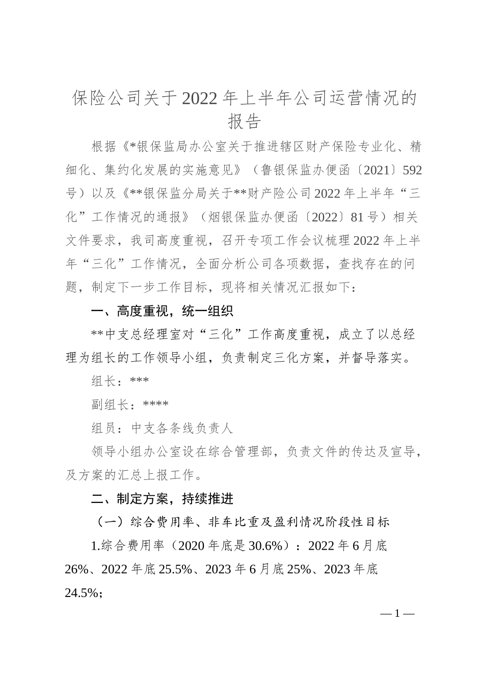 保险公司关于2022年上半年公司运营情况的报告.docx_第1页