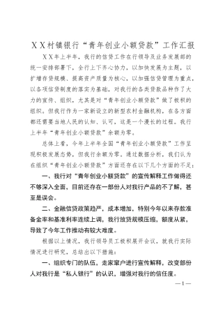村镇银行“青年创业小额贷款”工作汇报.docx