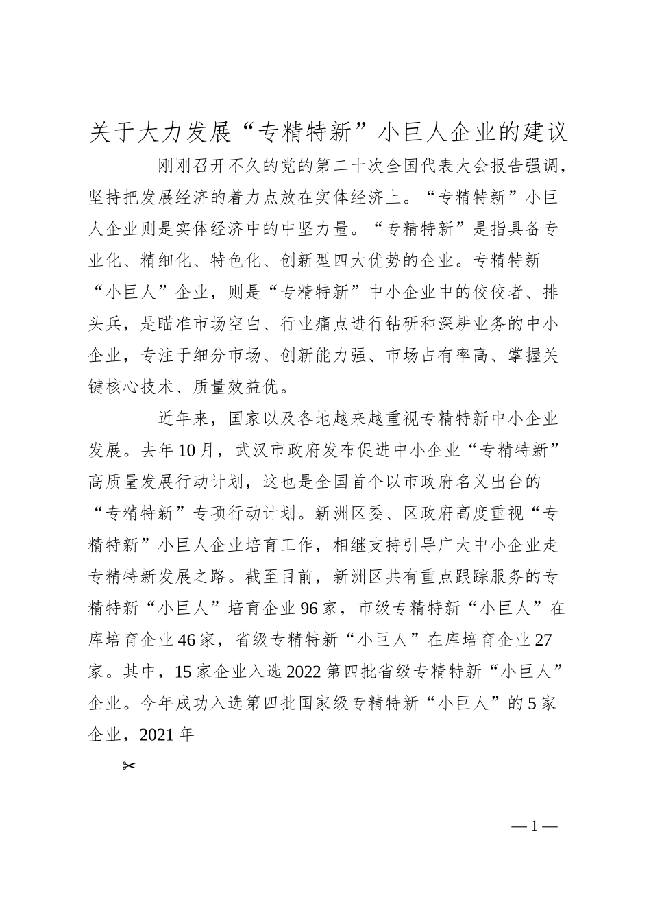 大力发展“专精特新”小巨人企业的建议.docx_第1页