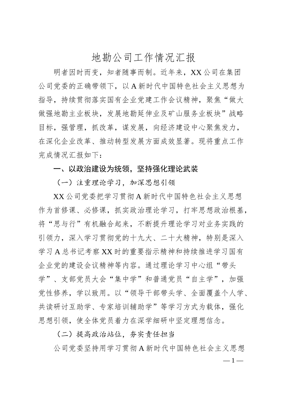 地勘公司工作情况汇报.docx_第1页