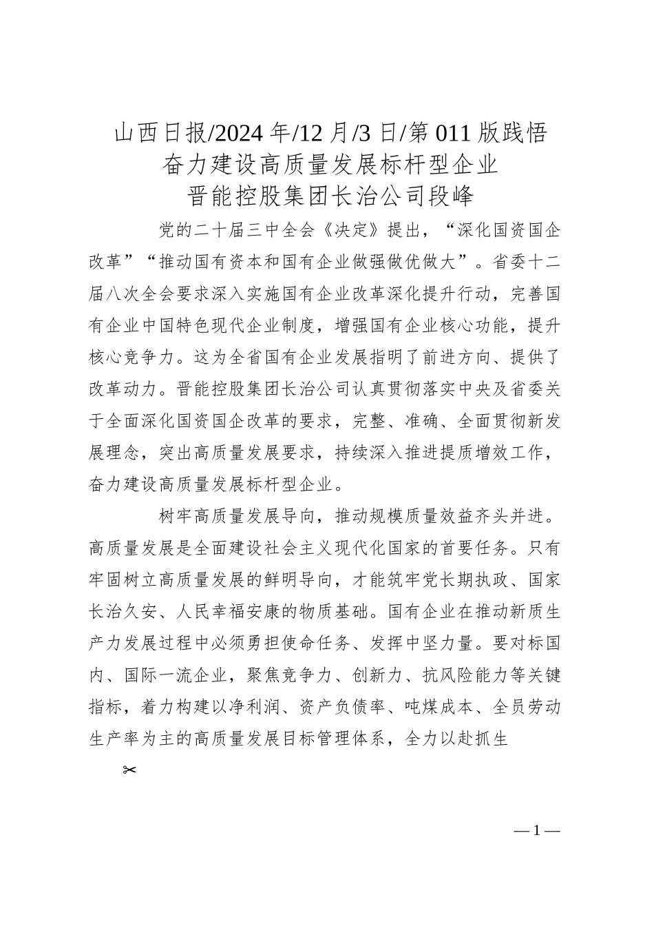 奋力建设高质量发展标杆型企业_晋能控股集团长治公司__段峰.docx_第1页