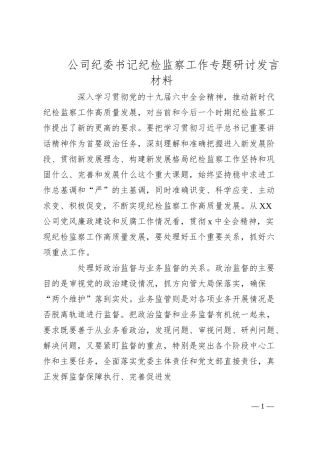 公司纪委书记纪检监察工作专题研讨发言材料.docx
