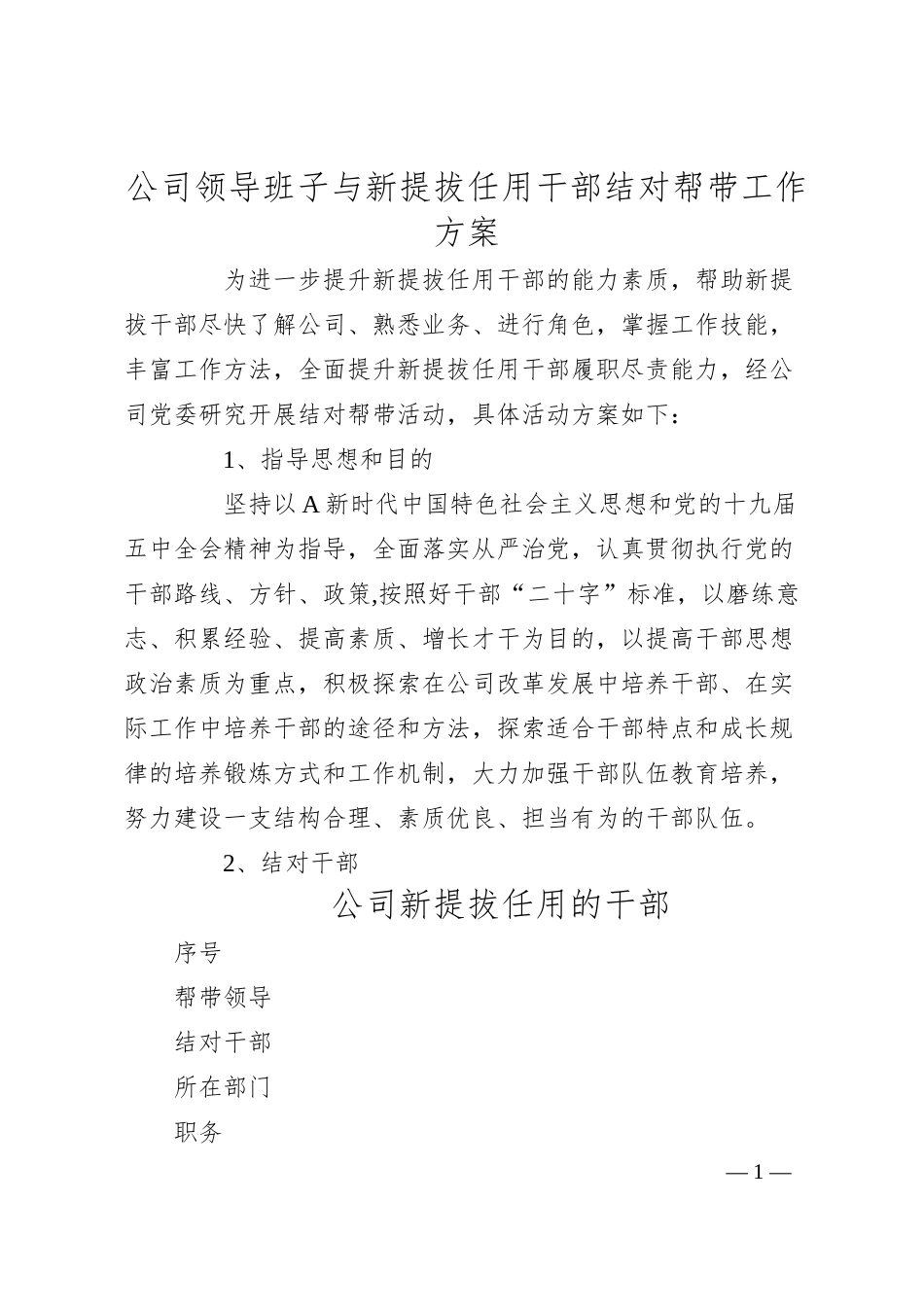 公司领导班子与新提拔任用干部结对帮带工作方案.docx_第1页