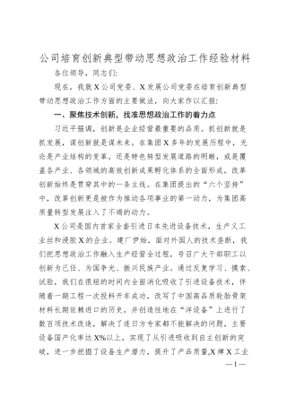 公司培育创新典型带动思想政治工作经验材料.docx