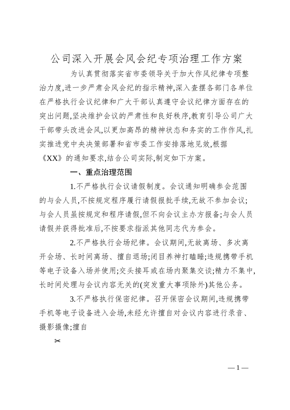 公司深入开展会风会纪专项治理工作方案.docx_第1页