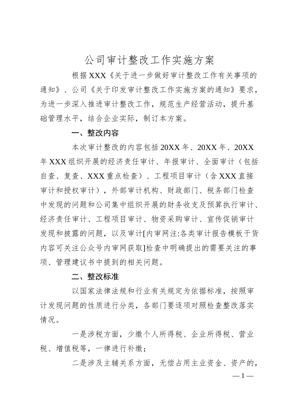 公司审计整改工作实施方案.docx_第1页
