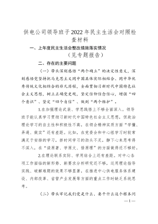 供电公司领导班子20XX年民主生活会对照检查材料.docx