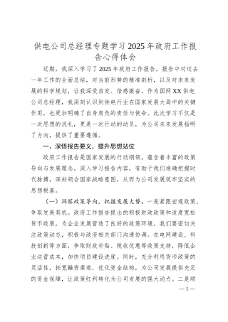 供电公司总经理专题学习2025年政府工作报告心得体会.docx