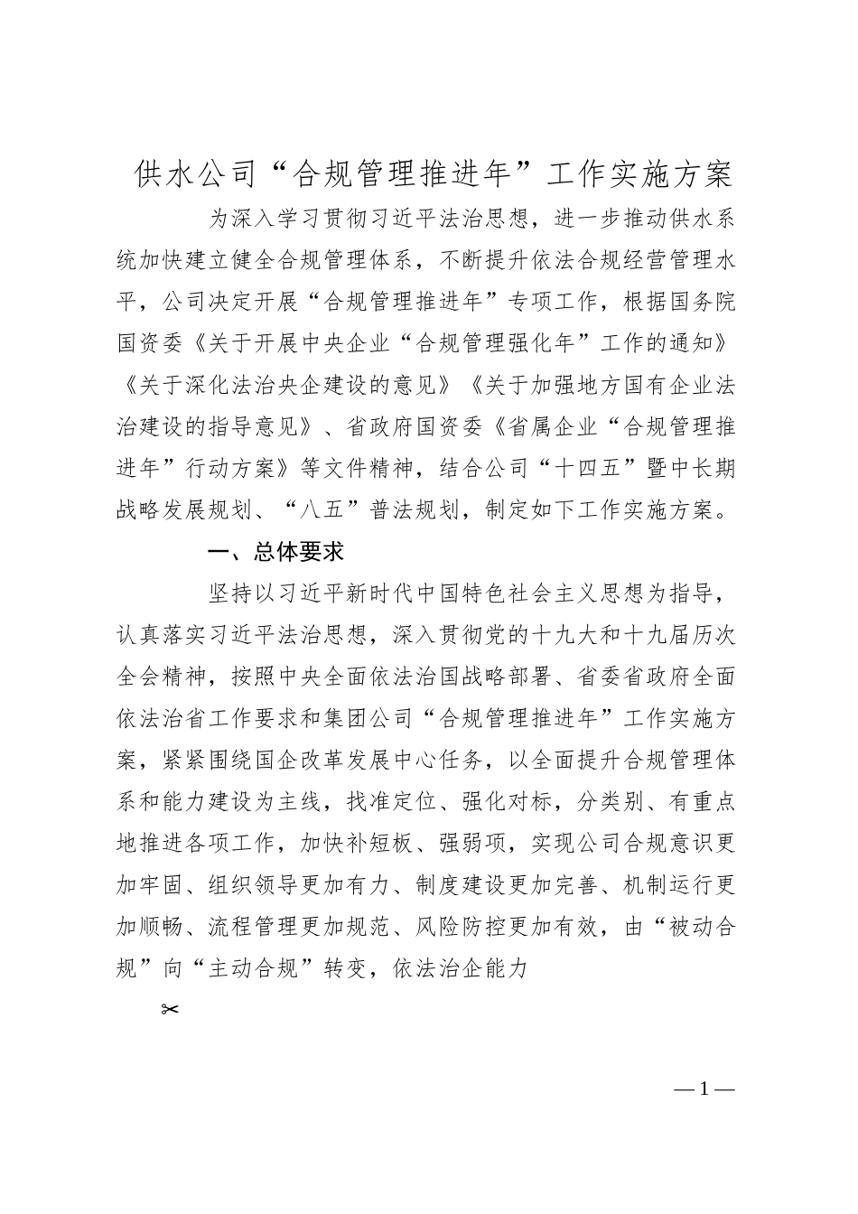 供水公司“合规管理推进年”工作实施方案.docx_第1页