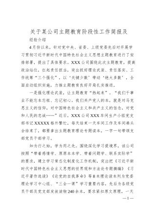 关于某公司主题教育阶段性工作简报及经验介绍.docx