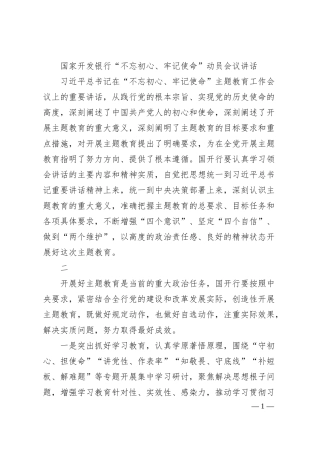 国家开发银行“不忘初心、牢记使命”动员会议讲话.docx